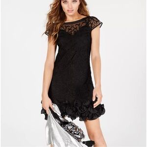 Guess Floral-Lace Ruffled-Hem Sheath dress in black Size 2
